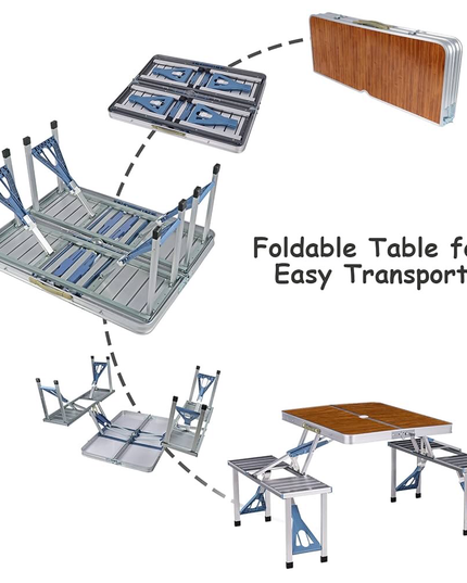 4 Seats Foldable Heavy Duty Aluminum Picnic Table Chair Set For Picnic & Camping (L135 x W90 x H70)cm