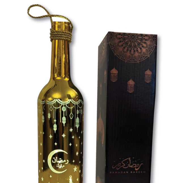 Golden Ramadan Bottle Lantern With Warm LED Light