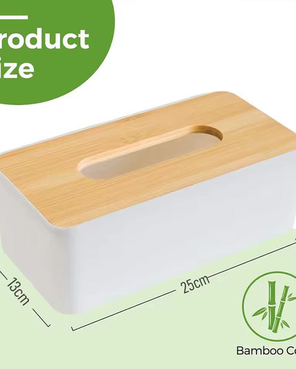 Tissue Box – White with Bamboo Lid