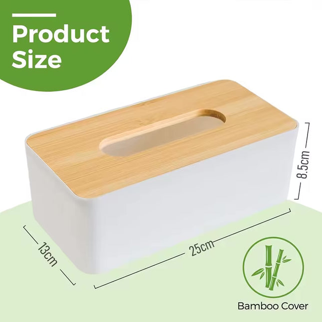 Tissue Box – White with Bamboo Lid