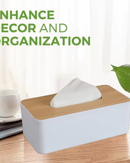 Tissue Box – White with Bamboo Lid