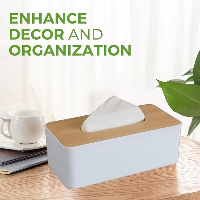 Tissue Box – White with Bamboo Lid