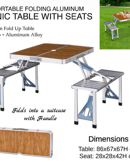 4 Seats Foldable Heavy Duty Aluminum Picnic Table Chair Set For Picnic & Camping (L135 x W90 x H70)cm