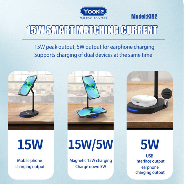 Yookie 3in1 magnetic wireless charging station 15W