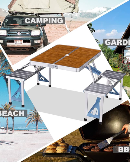 4 Seats Foldable Heavy Duty Aluminum Picnic Table Chair Set For Picnic & Camping (L135 x W90 x H70)cm