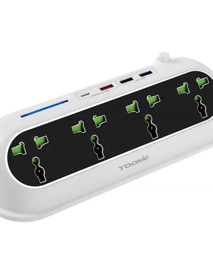 YookiePower Strip Surge Protector - Flat Plug, Wall Mount, 8 Wide Outlets with 4 USB Ports (1 USB C)Charging Station Overload