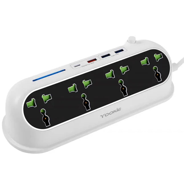 YookiePower Strip Surge Protector - Flat Plug, Wall Mount, 8 Wide Outlets with 4 USB Ports (1 USB C)Charging Station Overload