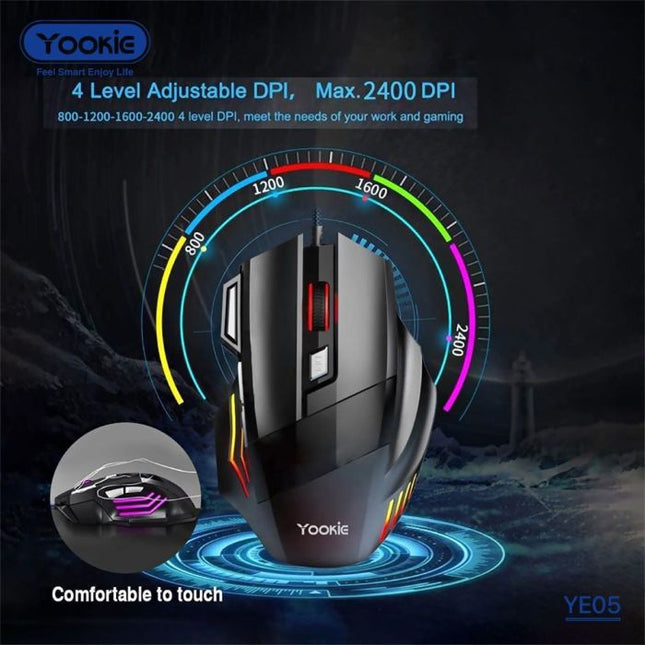 Yookie Gaming Mouse 4 Level Adjustable DPI, Max. 2400 DPI
