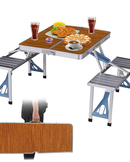 4 Seats Foldable Heavy Duty Aluminum Picnic Table Chair Set For Picnic & Camping (L135 x W90 x H70)cm