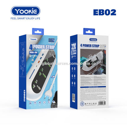 YookiePower Strip Surge Protector - Flat Plug, Wall Mount, 8 Wide Outlets with 4 USB Ports (1 USB C)Charging Station Overload