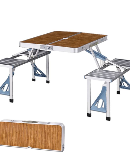 4 Seats Foldable Heavy Duty Aluminum Picnic Table Chair Set For Picnic & Camping (L135 x W90 x H70)cm