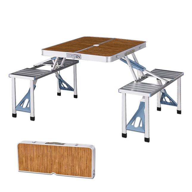 4 Seats Foldable Heavy Duty Aluminum Picnic Table Chair Set For Picnic & Camping (L135 x W90 x H70)cm