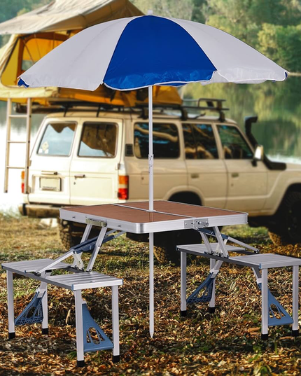 4 Seats Foldable Heavy Duty Aluminum Picnic Table Chair Set For Picnic & Camping (L135 x W90 x H70)cm