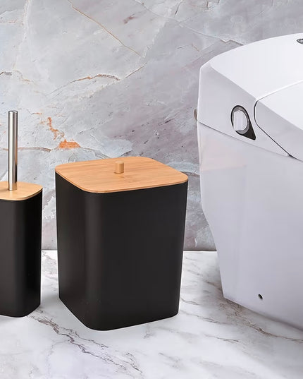 Bathroom Accessory Set (wood&black) 6pcs