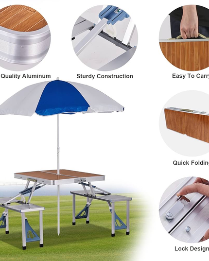 4 Seats Foldable Heavy Duty Aluminum Picnic Table Chair Set For Picnic & Camping (L135 x W90 x H70)cm