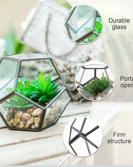 Artificial Succulents & Pebbles with Geometric Glass Terrarium