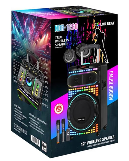 NDR-1260 12” Karaoke BT Speaker With 2 Wireless Microphones And remote Control