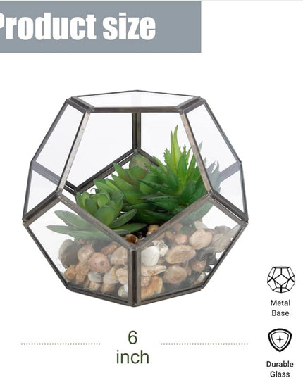 Artificial Succulents & Pebbles with Geometric Glass Terrarium