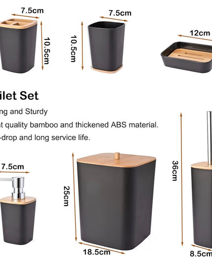 Bathroom Accessory Set (wood&black) 6pcs