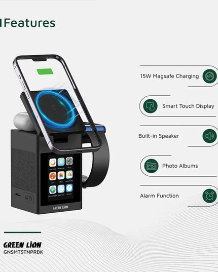 Green Lion Smart Station Pro LCD Display Wireless Charger with Speaker - Black