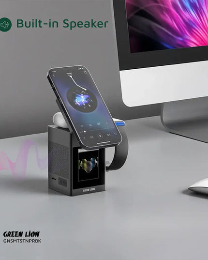 Green Lion Smart Station Pro LCD Display Wireless Charger with Speaker - Black