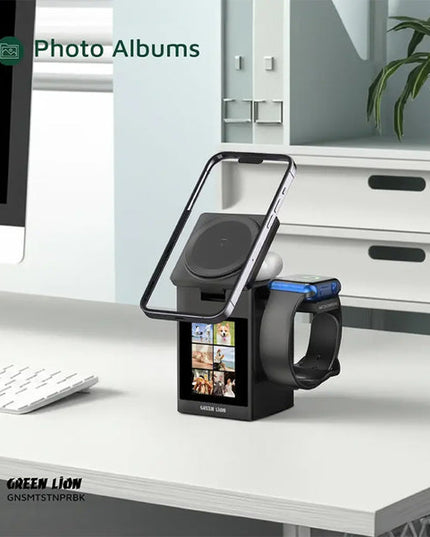 Green Lion Smart Station Pro LCD Display Wireless Charger with Speaker - Black