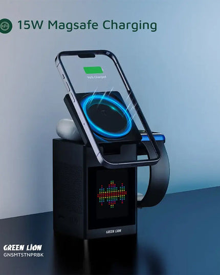 Green Lion Smart Station Pro LCD Display Wireless Charger with Speaker - Black