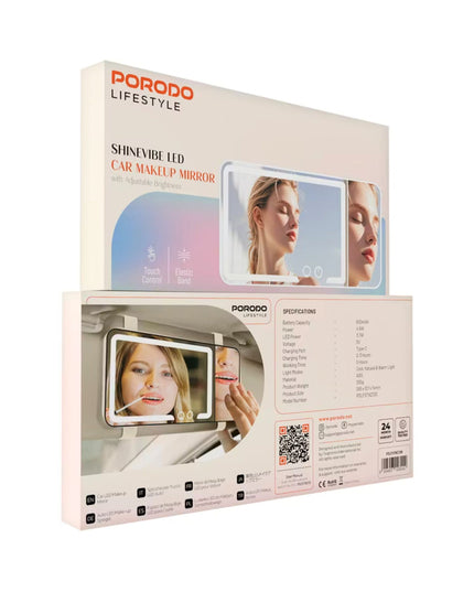 Porodo Lifestyle Shinevibe LED Car Makeup Mirror with Adjustable Brightness