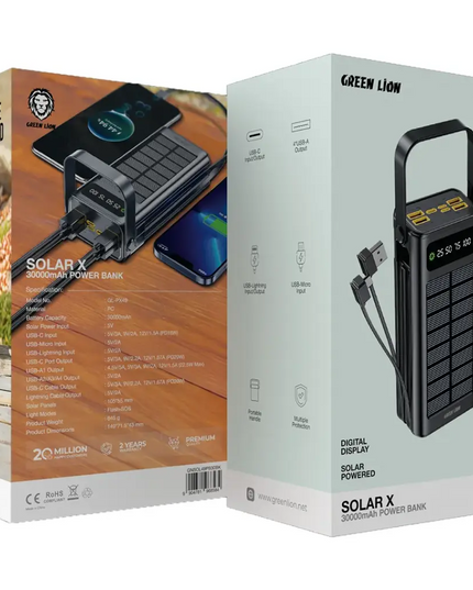 Green Lion Solar X 30000mAh PD Power Bank 20W - Black