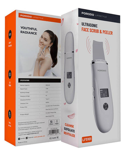 Porodo Lifestyle Ultrasonic Face Scrub & Peeler – Advanced Skincare Technology for Deep Cleansing and Exfoliation